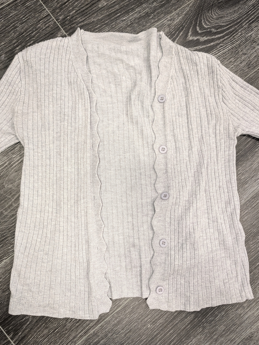 Women's Light Gray Ribbed Button-Front Cardigan - Picture 5 of 9